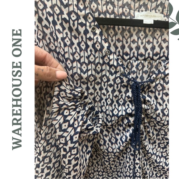 🛍️3/$40 Warehouse One Lightweight Long Sleeve Loose Fit Blue Patterned Top XXXL - Picture 5 of 5